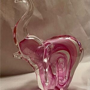 Elegant Pink Art Glass Murano Style 6” Elephant Figurine Paperweight